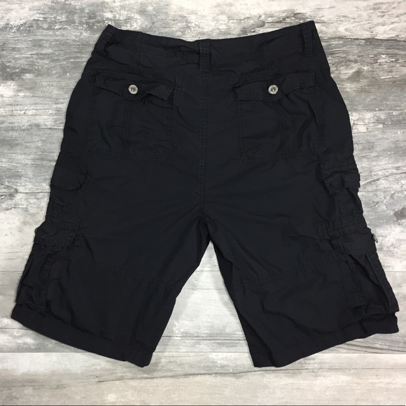 Mens Black Flat Front Cotton Long Cargo Shorts 34 - Picture 2 of 5